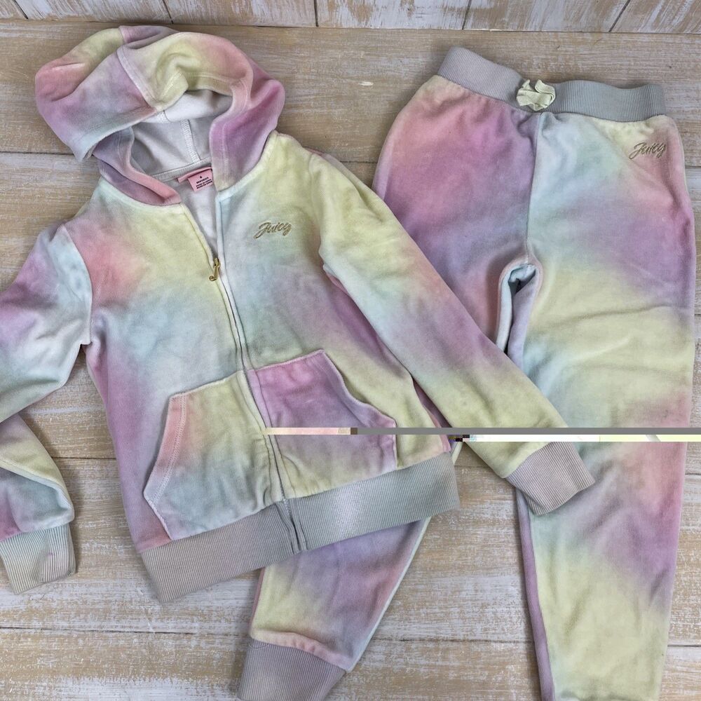 Juicy Couture Kids Velour Tracksuit Hoodie Joggers Set Size 6 Rainbow